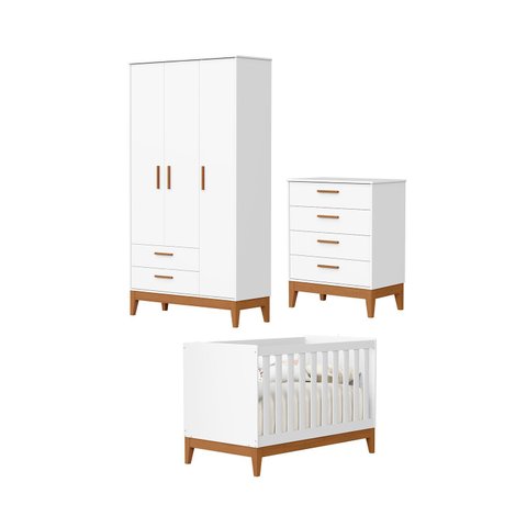 Jogo de Quarto para Bebe Completo 3 Portas Flip Branco