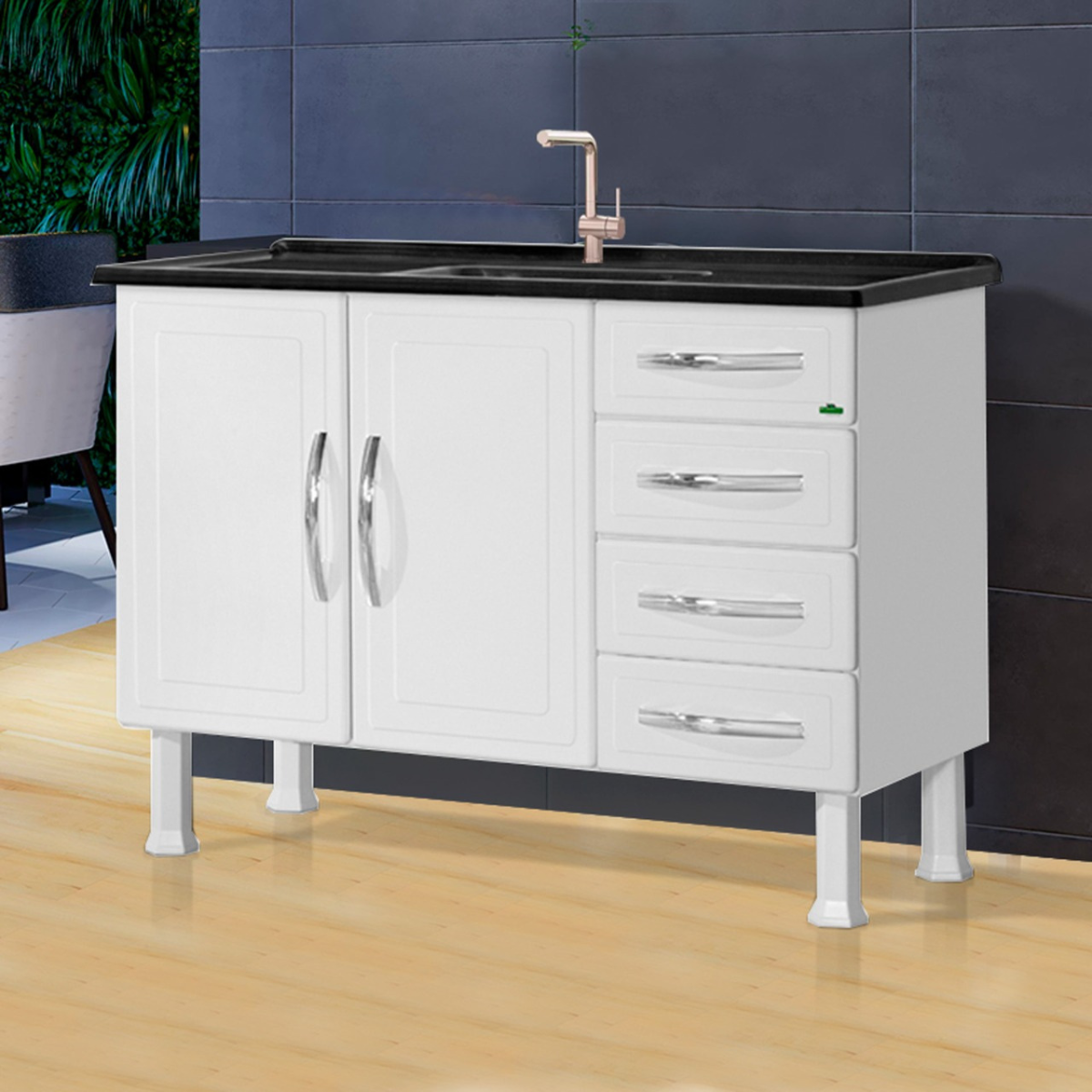 Gabinete Cozinha Sofisticado Aço Resistente 1,20m Qualidade:gaveta Branca