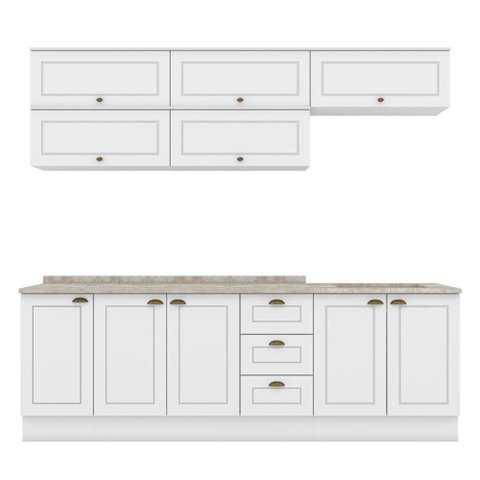 Cozinha Modulada Americana 8 Peças Balcão 120cm Branco/calcare com Tampo - Móveis Henn Branco/