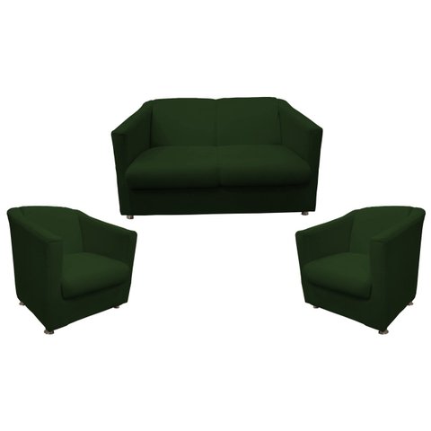 Kit Namoradeira + 2 Poltronas Decorativa Biane Suede Verde Pés Cromado Mz Decor