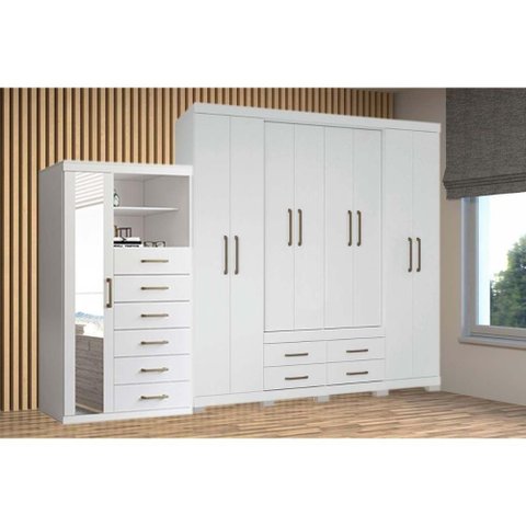 Guarda Roupa 2 Peças 1 Guarda Roupa + 1 Cômoda Qc126 Branco Santos Andirá