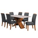 Ver imagem 1 de Conjunto de Mesa Sala de Jantar Tampo com Vidro 1,60m 6 Cadeiras Grécia Dobuê