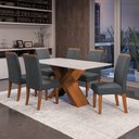Ver imagem 2 de Conjunto de Mesa Sala de Jantar Tampo com Vidro 1,60m 6 Cadeiras Grécia Dobuê