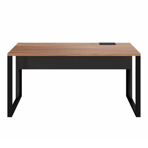 Plataforma Trabalho Individual com Caixa de Tomadas F5 Office 135cm Industrial Nogal e Preto Marrom