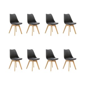 Kit 8 Cadeiras Estofadas Saarinen Wood Pés de Madeira Preto