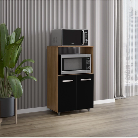 Balcão Multiuso de Cozinha com 2 Portas Tais para Forno Microondas Savana/preto - Moblis