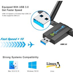 Adaptador Wifi Usb Sem Fio Para Pc - 1300 Mbps, 802.11Ac - 3