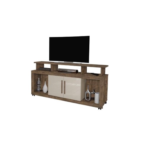 Rack Ru com Rodízios 2 Portas para Tv até 60'' Polegadas Cor Canela / Off White