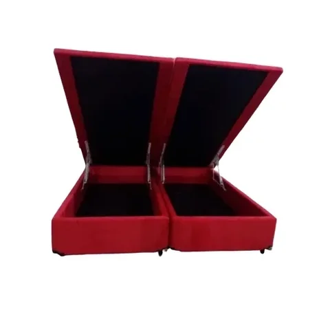 Cama Box Baú Casal Bipartido Suede Vermelho Com Pistão A Gás