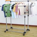 Ver imagem 7 de Cabideiro Duplo Arara Guarda Roupas Grande Inox Sapateira Caixas Regulavel Cromado Rodinhas Yeet