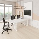 Ver imagem 1 de Mesa Reunião Industrial 200cm com Caixa Tomadas Painel TV Branco F5 Office