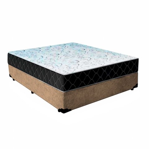 Cama Box Casal 138 Suede Bege com Colchão Espuma D33 Marrocos 30cm