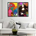 Ver imagem 2 de Kit 2 Quadros Decorativos Moderno Abstrato Monalisa Colorido