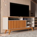 Ver imagem 1 de Rack para TV Rack Turin Ripado 1.36 Off White-Nature 55 Polegadas MDP-MDF Germai Móveis