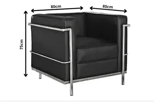 Poltrono Le Corbusier Premium em Couro Sintetico Preto - 2