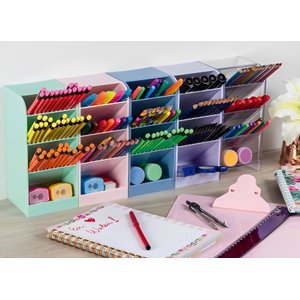 Organizador de Mesa Escritório Escolar Porta Canetas Waleu:azul Pastel