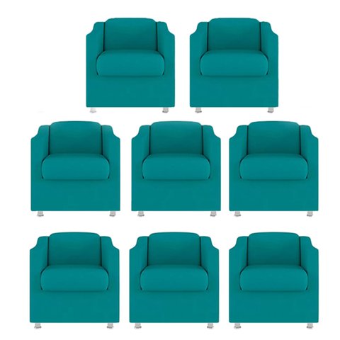 Kit 8 Poltronas Decorativa Bia Suede Azul Tifany - Twdecora