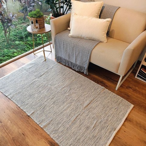 Tapete Artesanal Algodão Beira Cama Slim Cinza Mesclado 80 x 150
