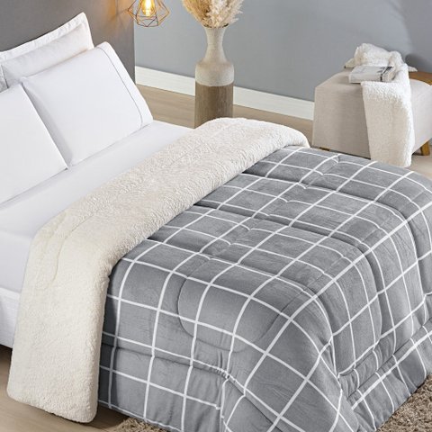 Coberdrom Sherpa e Flannel Austin Solteiro Manta 150g 01 Peça - Cinza Bia Enxovais