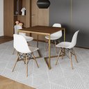 Ver imagem 1 de Mesa Jantar Industrial Quadrada 90cm Amêndoa Base V Dourada com 4 Cadeiras Eames Eiffel Madeira Bran