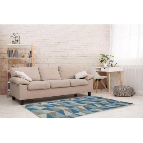 Tapete Para Sala ou Quarto 1,50M x 1,32M Antiderrapante Miami Ladrilhos Azul