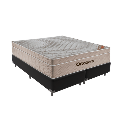 Cama Box Bipartido Casal Preto e Colchão Airtech Springpocket Molas Ensacadas Ortobom