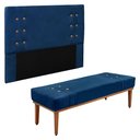 Ver imagem 1 de Kit Cabeceira e Calçadeira Recamier Solteiro 0,90m Gênova Suede Azul Marinho - Pallazio