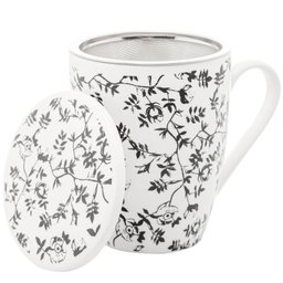 Caneca de Porcelana com Tampa e Filtro Lyor Xícara de Chá 310ml Super White Tiny Flowers - 1