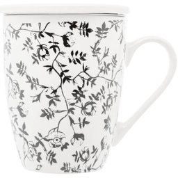 Caneca de Porcelana com Tampa e Filtro Lyor Xícara de Chá 310ml Super White Tiny Flowers - 6