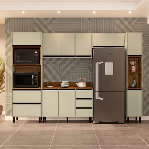 Cozinha Compacta 5 Peças 250043 com Tampo Koya Verde Oliva Politorno Móveis