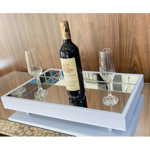 Bandeja Espelhada Decorativa Laqueada Flutuante Taças Sala Laqueada Off Whithe