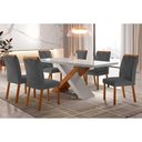 Ver imagem 1 de Conjunto: Mesa Sala Jantar Imperatriz Tampo Madeirado C/ Vidro Reto 180x90 e 6 Cadeiras Amsterdã