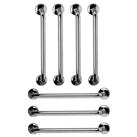 Barra de Apoio 60cm Inox Kit 7 Unidades Banheiro Segurança Idoso Escada Cadeirante Gestante Acessibi