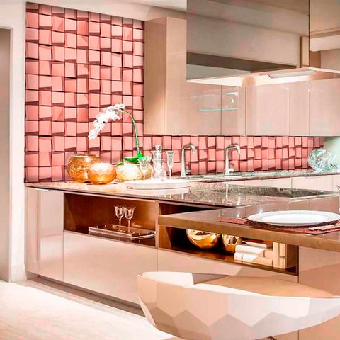 Saldão - Papel de Parede Pasrtilha Lavável para Cozinha Metálica Rose