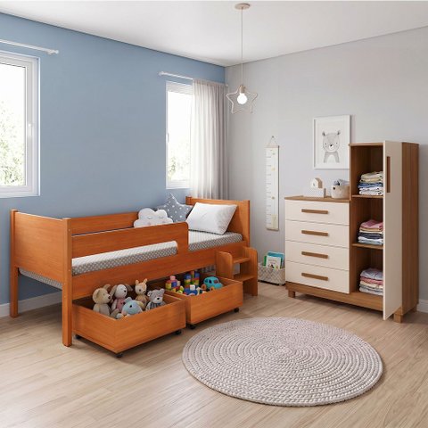 Quarto Infantil Luna Plus Nature com Cômoda Versátil Savana Off White e Estilo Moderno
