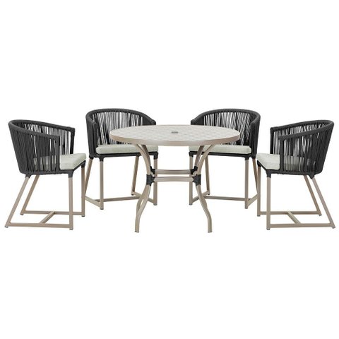 Mesa com 4 Cadeiras de Jantar Roma 100cm e Noronha em Aluminío Fendi Corda Nautica Estofado 3 Trama
