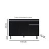 Gabinete P/ Pia de Inox 120cm Preto 3 Portas 1 Gaveta S/ Tampo - 4