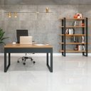 Ver imagem 1 de Mesa Escrivaninha e Estante Industrial Dalla Costa 100% Mdf Cor:freijó com Preto Fosco