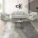Ver imagem 2 de Kit 2 Poltronas e Sofá Living 2 Lugares 1,80m Vênus Veludo Cinza Prata Pés Castanho - Pallazio