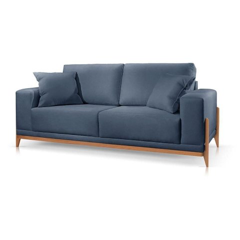 Sofá Paris 3 Lugares Linho Azul 2,10m Confortável Sala