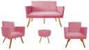 Ver imagem 1 de Kit Namoradeira + 2 Poltronas Decorativa Nina + Puff Redondo Suede Rosa Pés Madeira Ms Decor