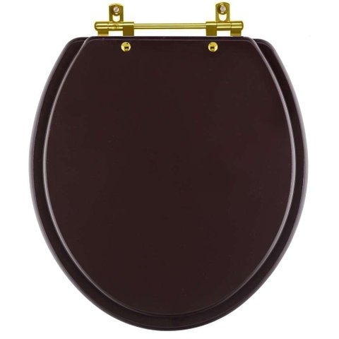 Assento Sanitário Convencional Oval Universal Marrom Fosco com Ferragem Dourada