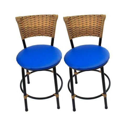 Kit 2 Banquetas Baixa Cozinha Encosto Juncado