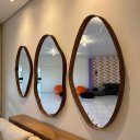 Ver imagem 1 de Trio Espelhos Orgânicos Decorativos Borda em Couro Acabamento Premium para Salas e Escritórios