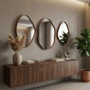 Ver imagem 2 de Trio Espelhos Orgânicos Decorativos Borda em Couro Acabamento Premium para Salas e Escritórios