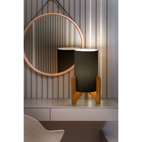 Abajur de Mesa Vitória Pés Madeira Cúpula Suede Preto