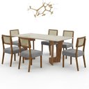 Ver imagem 2 de Mesa de Jantar Liz 180x90cm Vidro 25 mm Cinamomo Off White com Kit 6 Cadeiras Linho Prata -Valdemóve