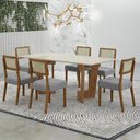 Ver imagem 1 de Mesa de Jantar Liz 180x90cm Vidro 25 mm Cinamomo Off White com Kit 6 Cadeiras Linho Prata -Valdemóve