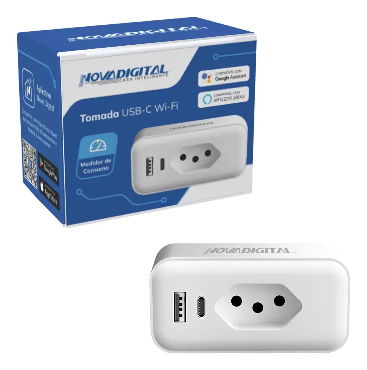 Tomada Inteligente Usb-c Wifi Medidor Consumo Nova Digital