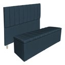 Ver imagem 1 de Kit Cabeceira e Calçadeira Baú Casal 1,40m Londres Suede Azul Marinho Dal Poz Estofados